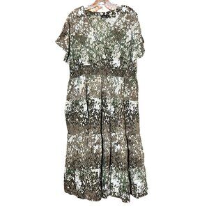 Phool Women's 2X Cotton A Line Midi Dress Green Tan Forest Fairy Boho Beachy